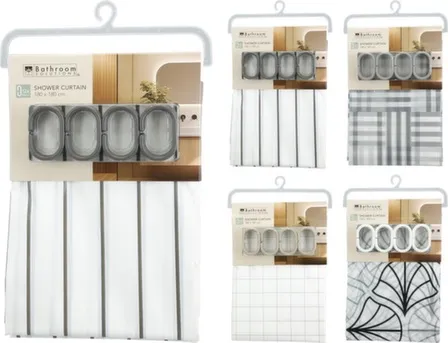 Штора для душа с крючками 180x180 см, в ассортименте, Koopman в интернет-магазине Akvilon.kz Штора для душа с крючками 180x180 см, в ассортименте, Koopman в интернет-магазине Akvilon.kz