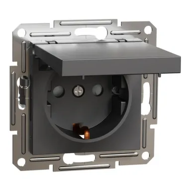 Купить Антрацит розетка 1- мест.с крышкой16А з/к Asfora в интернет-магазине Akvilon.kz