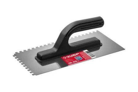 Купить Гладилка Мастер зубчатая нержавеющая с пластиковой ручкой 130x270мм зуб 6x6 мм, ЗУБР в интернет-магазине Akvilon.kz