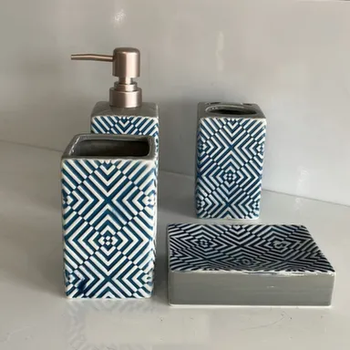 Купить Набор для ванной керамический 4в1 синий с узорами,ALROSSA в интернет-магазине Akvilon.kz