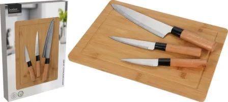 Купить Набор из 3 ножей: шеф-нож 33 см, универсальный нож 24,5 см, нож для чистки 21 см в комплекте с разделочной доской, 35x25x1,5 см, Koopman в интернет-магазине Akvilon.kz