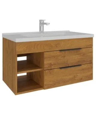 Тумба подвесная Кира Дуб Крафт Золотой 2 ящика и ниша с умывальником А1047 100 см, AVK в интернет-магазине Akvilon.kz