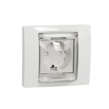 Купить Белая розетка 1- местная с/з шторки с крышкой IP44 Unica Studio в интернет-магазине Akvilon.kz