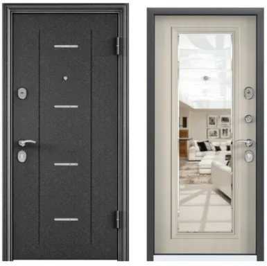 Купить Дверь металлическая DELTA 10М черный шелк DL-1/ПВХ белый перламутр CK6M Торэкс Правое 2050x950 в интернет-магазине Akvilon.kz