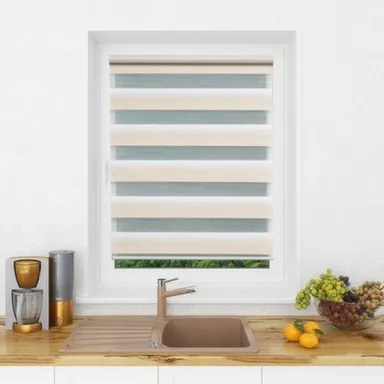 Купить Штора рулонная ДАБЛ День-ночь LB 55-01 140x170см золотисто-белый, Lm Decor в интернет-магазине Akvilon.kz