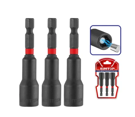 Купить Набор ударных торцевых магнитных головок 3 шт, 8 мм HEX, EMTOP в интернет-магазине Akvilon.kz