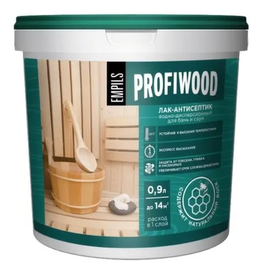 Лак-антисептик для бань и саун влагостойкий полиакриловый, 0,9 кг, Profiwood в интернет-магазине Akvilon.kz Лак-антисептик для бань и саун влагостойкий полиакриловый, 0,9 кг, Profiwood в интернет-магазине Akvilon.kz