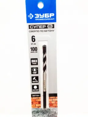 Купить Сверло ударное по бетону шестигранный хвостовик Ø 6 100 мм, Зубр в интернет-магазине Akvilon.kz