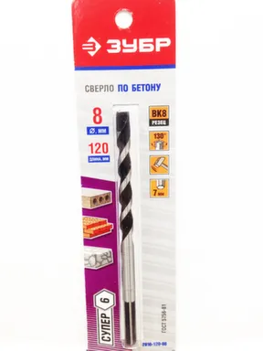 Купить Сверло ударное по бетону шестигранный хвостовик Ø 8 100 мм, Зубр в интернет-магазине Akvilon.kz