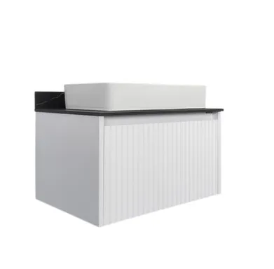 Купить Тумба подвесная Марсель со столешницей под мрамор Калакатта Блэк и умывальником 78189, белый матовый, 75 см, Comforty в интернет-магазине Akvilon.kz